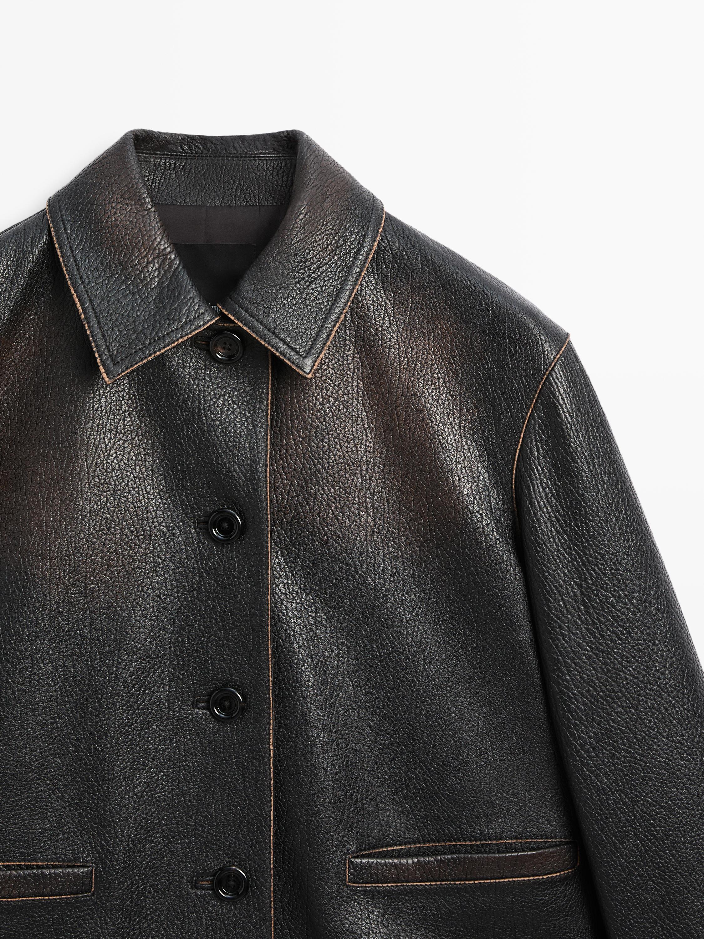 Blouson court en cuir nappa
